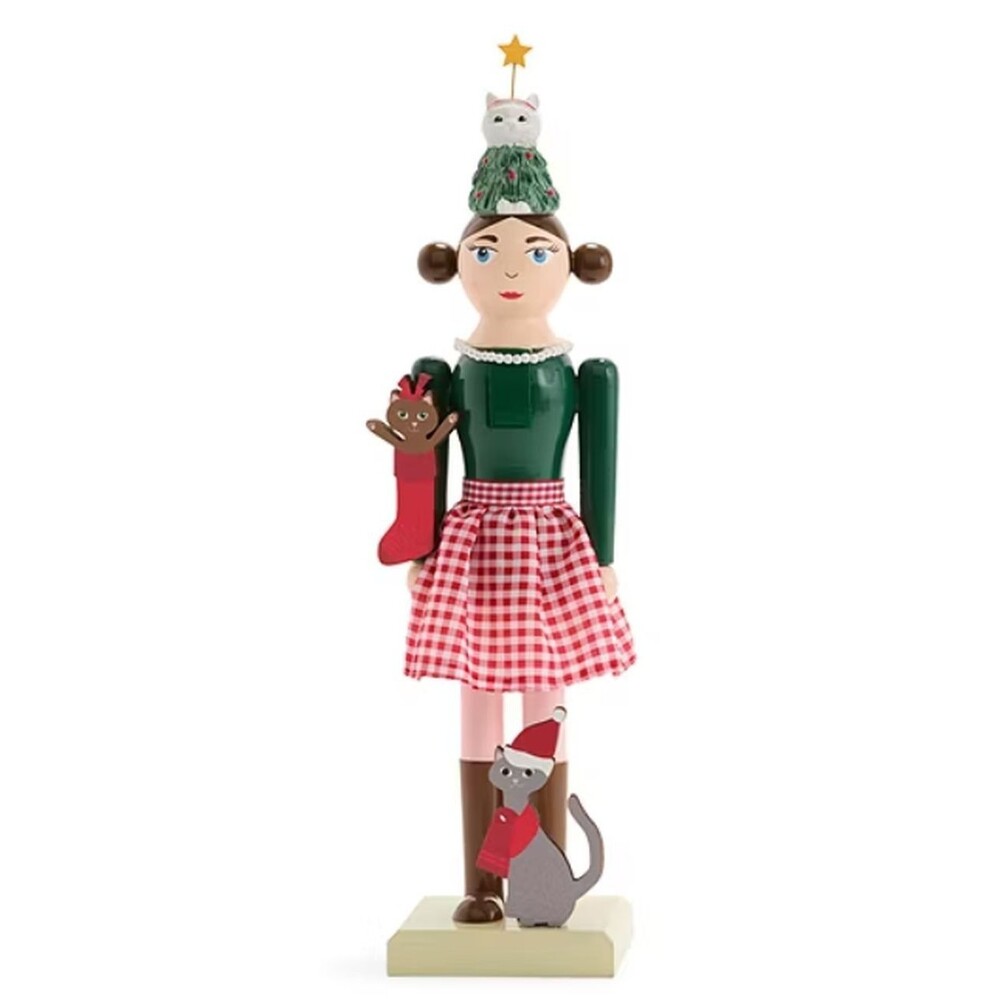 Wooden Christmas Nutcracker,14",YOUNG WHITE FEMALE/GIRL WITH CATS 169,NP